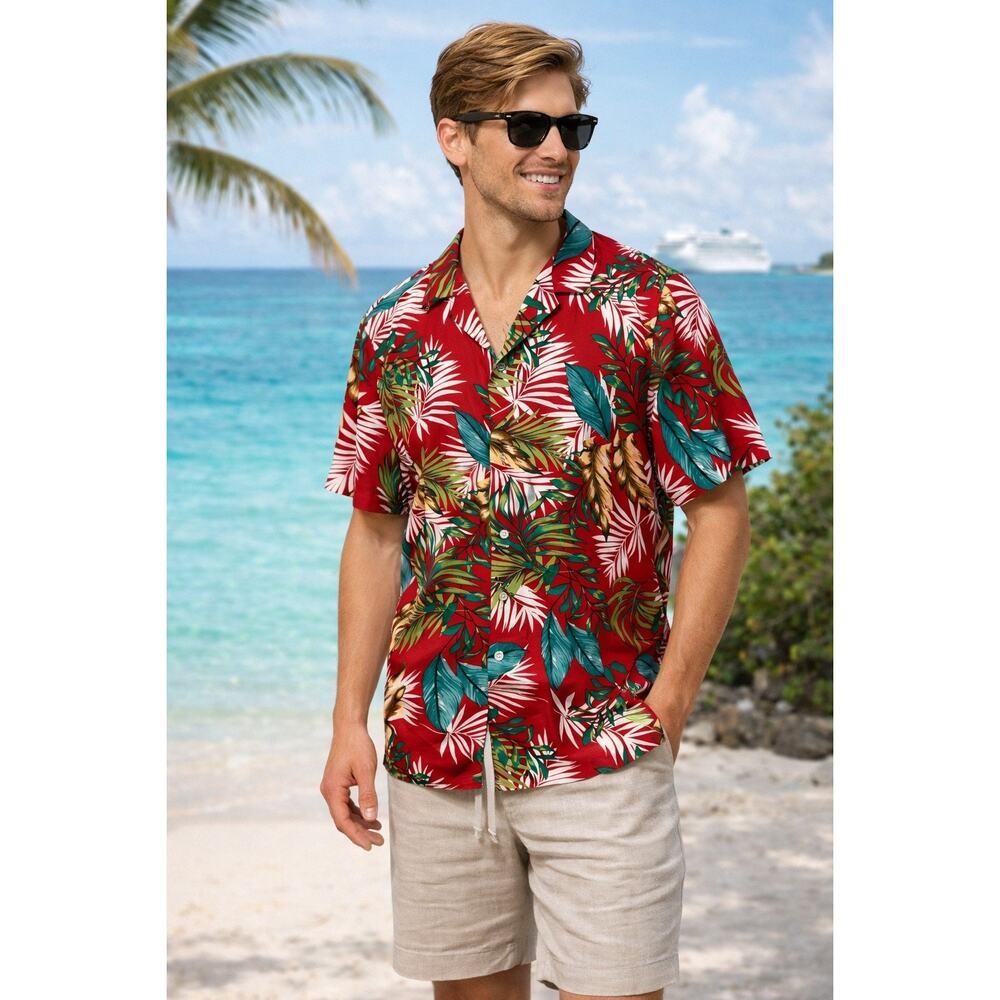 Hawaiian Vacation Men’s Red Tropical Polo | Size XL | Made in Italy